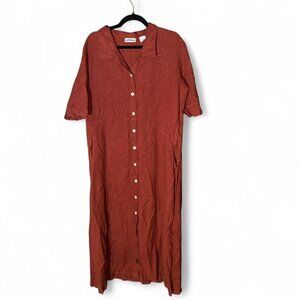 Sunbelt Burnt Orange Vintage Linen Midi Dress XL with pockets